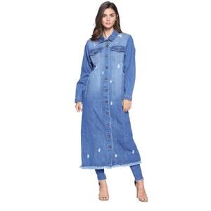 Blue Age Distressed Denim Button Down Jacket Dress Small Y15